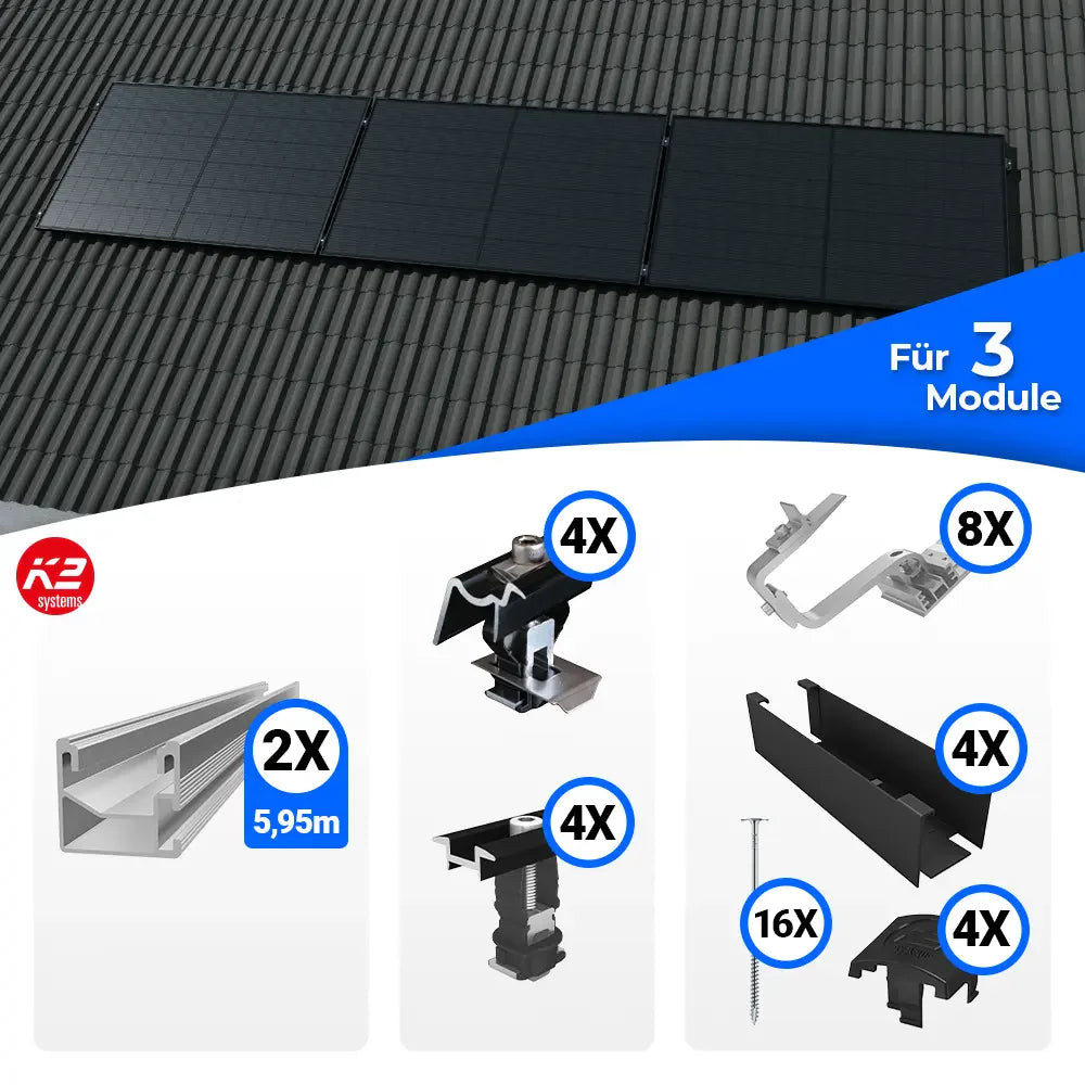K2 Systems Quermontage Schrägdach Montageset für 3 Module