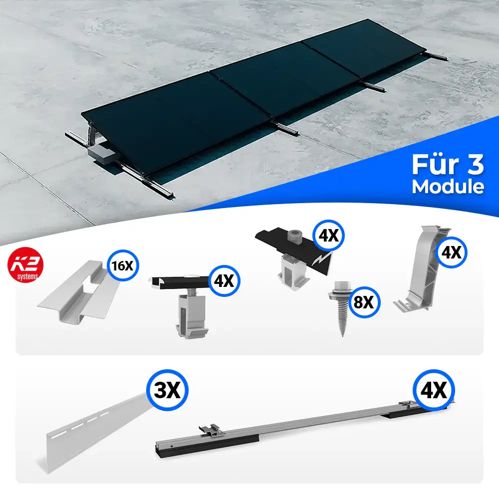 K2 Systems Flachdach S-Dome Montageset für 3 Module