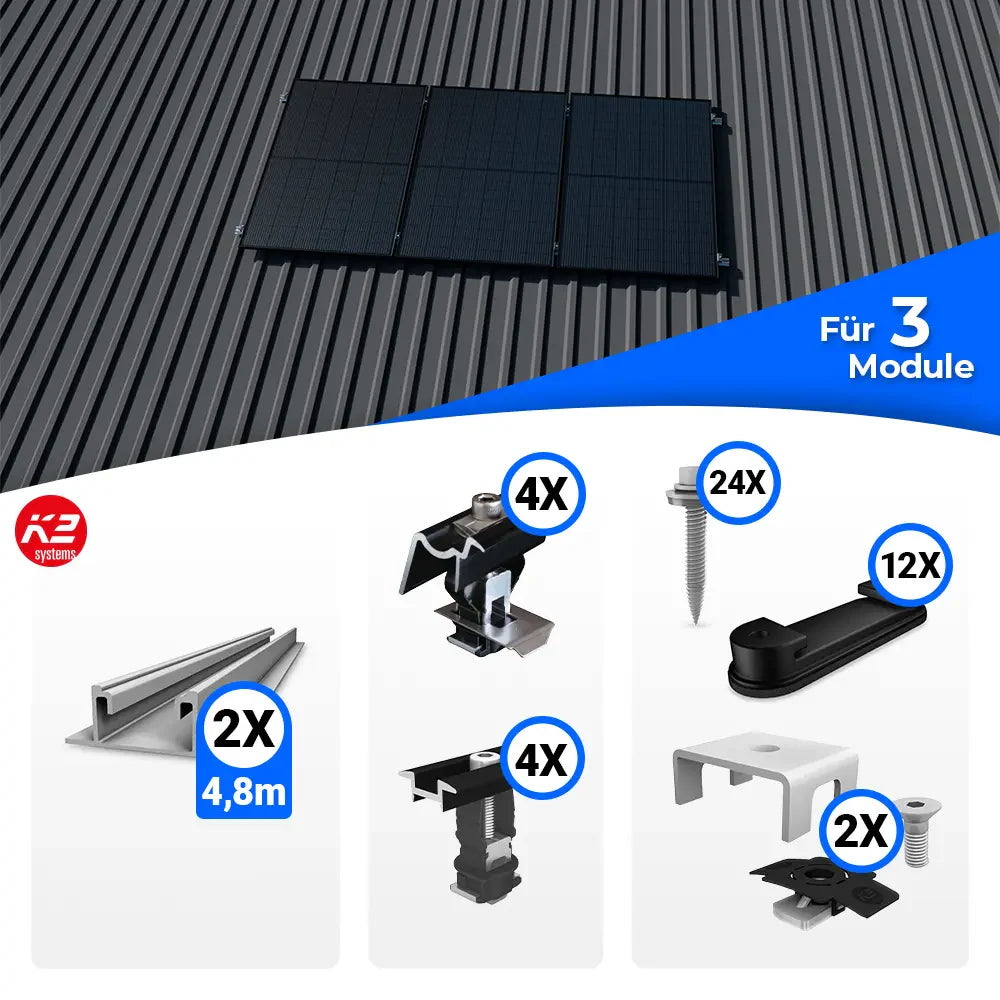 K2 Systems Trapezblech Montageset für 3 Module