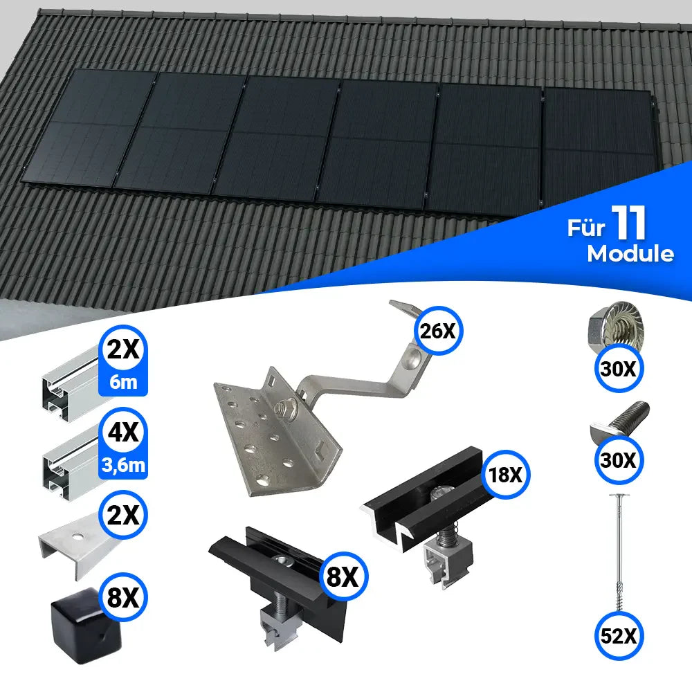 Standard Schrägdach Montageset für 11 Solarmodule