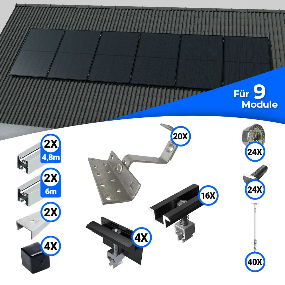 Standard Schrägdach Montageset für 9 Solarmodule