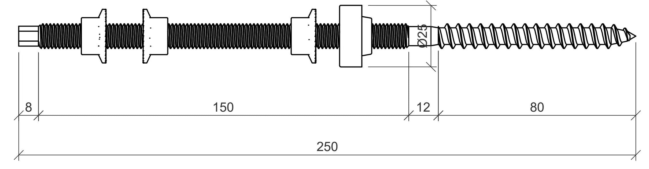 Stockschraube mit Dichtung M10, 250 mm