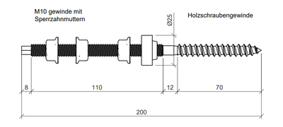 Stockschraube mit Dichtung M10, 200 mm