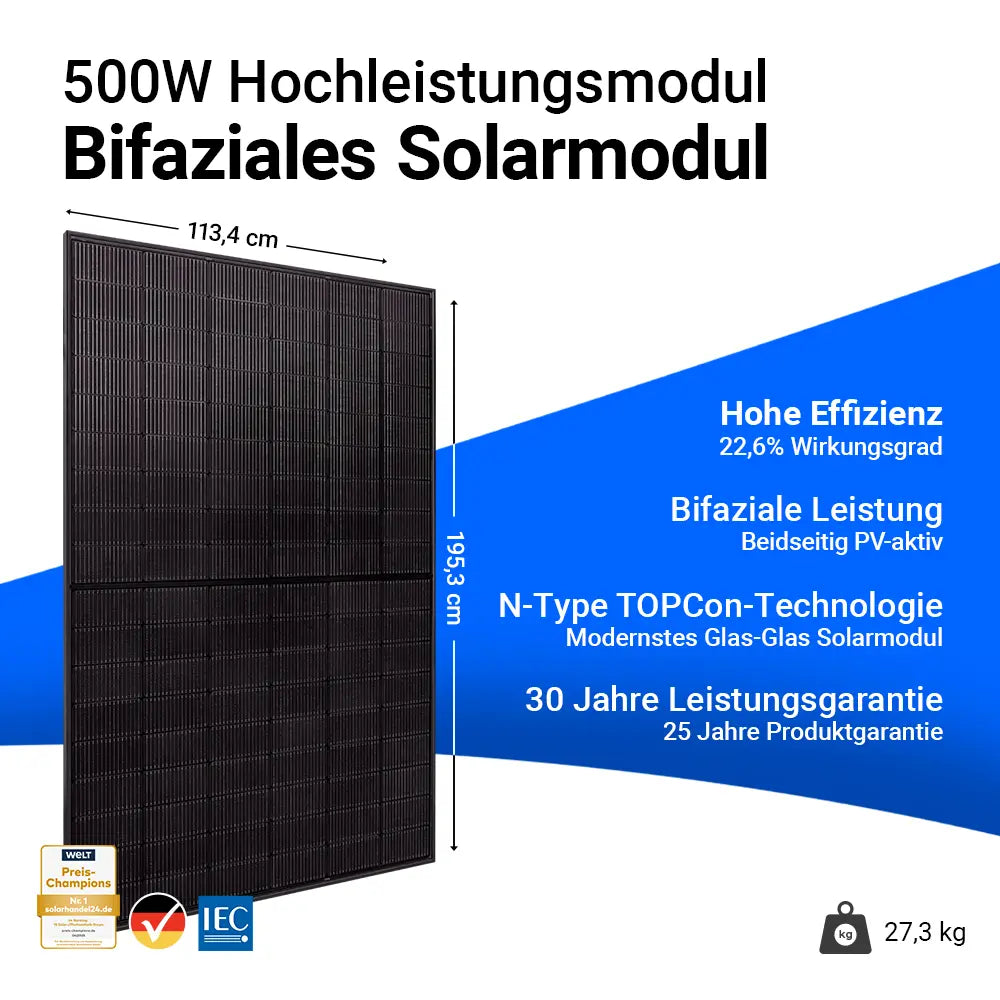 Ja Solar 500W Bifazial Glas-Glas Full Black JAM60D41 LB Palette (36 Stk.)