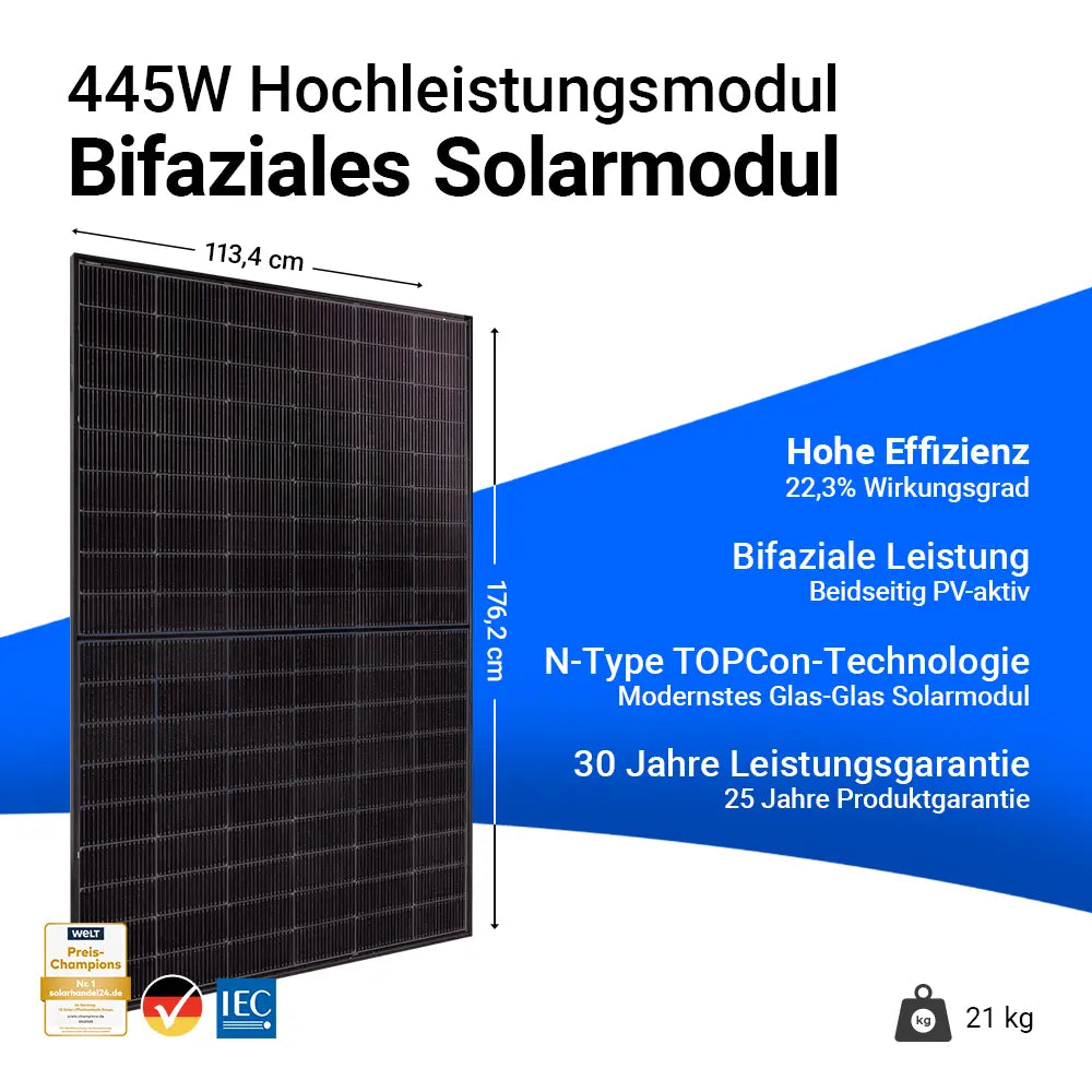 Trina Vertex S+ 445W Bifazial Glas-Glas Full Black TSM-NEG9RC.27 Palette (36 Stk.)