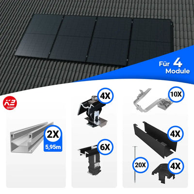 K2 Systems Schrägdach Montageset für 4 Solarmodule