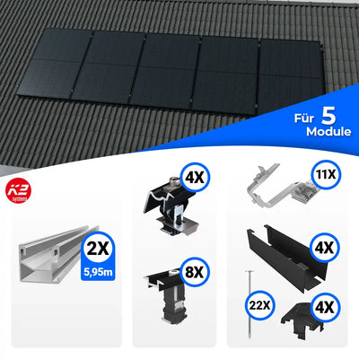 K2 Systems Schrägdach Montageset für 5 Solarmodule