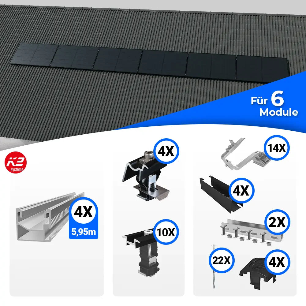K2 Systems Quermontage Schrägdach Montageset für 6 Module