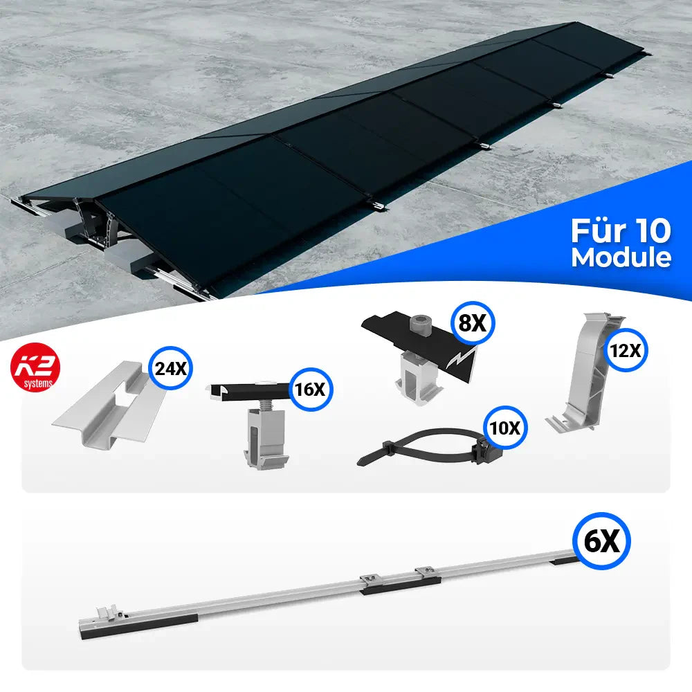 K2 Systems Flachdach Ost/West D-Dome Montageset für 10 Module