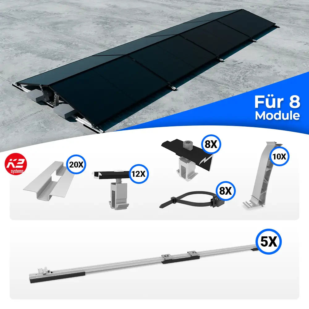 K2 Systems Flachdach Ost/West D-Dome Montageset für 8 Module