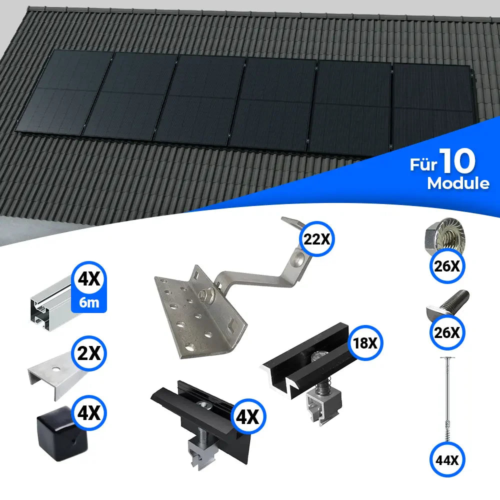 Standard Schrägdach Montageset für 10 Solarmodule