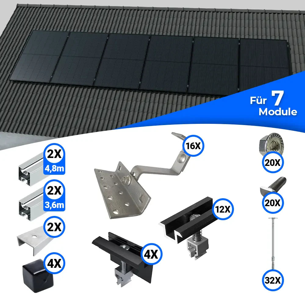 Standard Schrägdach Montageset für 7 Solarmodule